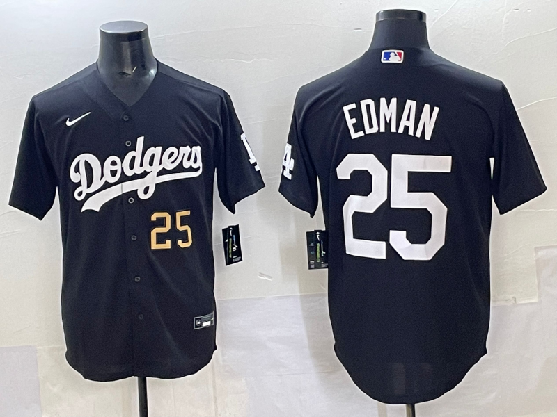 Men Los Angeles Dodgers 25 Edman black Nike MLB jersey style 7